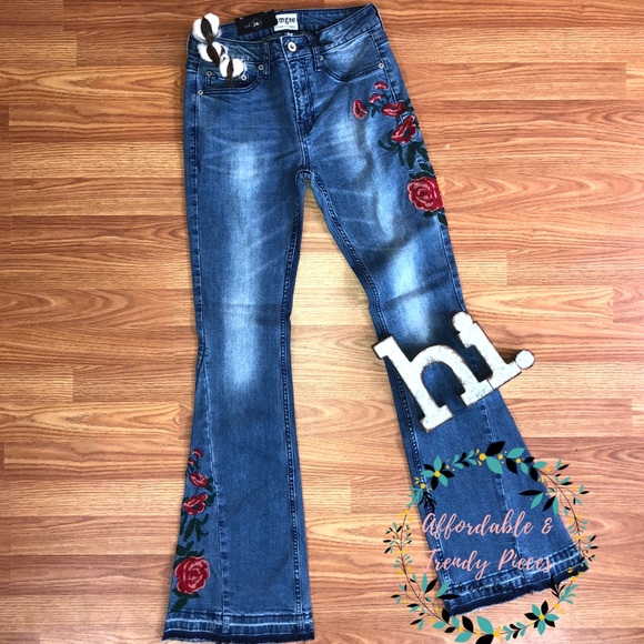 Flower Power Flare Jeans | Umgee | NWT - Picture 1 of 5